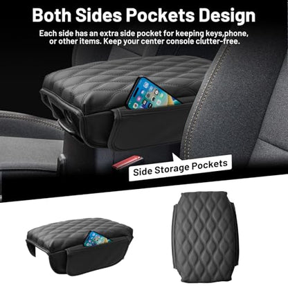 Autorder Center Console Cover for 2018-2026 Jeep Wrangler JL/Gladiator JT Accessories Leather Armrest Cushion Cover with Storage Pockets Anti-Scratch Armrest Pad for Cat Dog Pet - size: 2018-2026 Jeep Wrangler