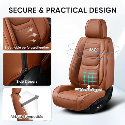TIEHESYT Car Seat Covers Full Set, Breathable Leather Automotive Front and Rear Seat Covers & Headrest for Reduce The Driving Fatigue, Compatible with Most Vehicles, Cars (Brown, Front Pair) - color: Mature Brown, size: Front Pair