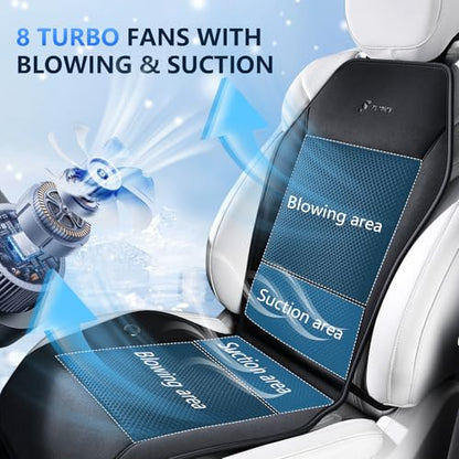 Cooling Car Seat Covers with 8 Turbo Fans Blowing & Suction Ventilated Car Seat Cushion 12V-24V 3-Speed Adjustable Car Seats Cooling Pad Universal Fit for Car SUV Truck Van Summer Driving