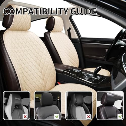 ENOGE Linen Car Seat Covers Front Seat Covers Breathable Cloth Fabric Car Seat Protector Universal Fit Most Automotive, Van, SUV, Trucks (Beige, 2 Front) - color: Linen-Beige-2