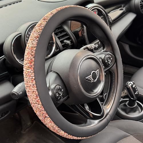 PINCTROT Large Size Chenille Leather Steering Wheel Cover, Soft Mottled Colors, Sweat-Proof, Non-Slip Grip, All-Season Comfort, 15.5-15.75 Inch(Mottled Red) - color: 3.Red, size: Large Size[15 1/2''-15 3/4'']