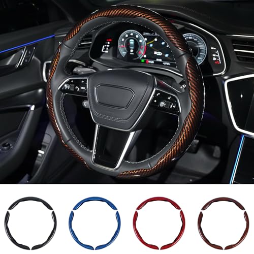 Hiseanllo Carbon Fiber Steering Wheel Cover 3PCS Set – Anti-Slip, Scratch-Resistant, Universal Fit for 14–16 Inch Wheels – Interior Car Accessories for Cars, SUVs, Trucks (Brown) - color: Brown