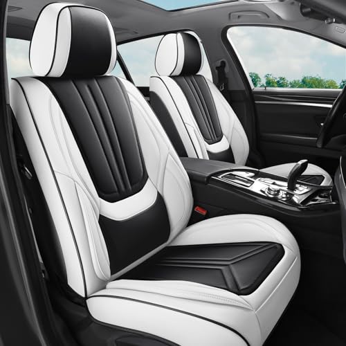 Car Seat Covers Front Seats White and Black, Premium Leather Car Seat Covers, Waterproof and Breathable Seat Covers, Universal Car Seat Protector Fit for Cars, Trucks, SUVs, Pick-ups - color: Black & White, size: Front Seat