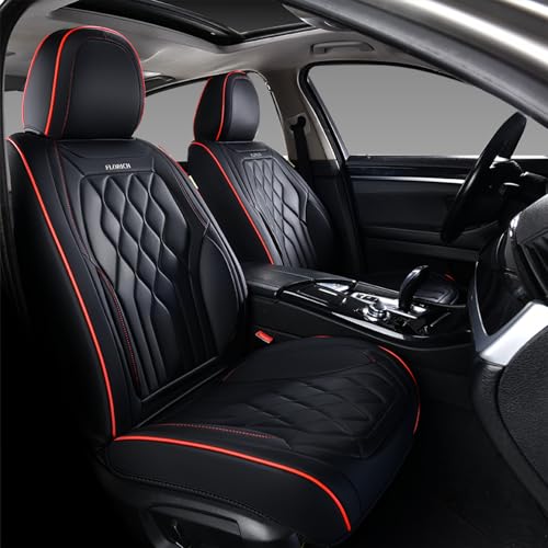 FLORICH Car Seat Covers Front Seat Covers Waterproof Leather Car Seat Protector Universal Fit Most Automotive, SUV, Truck (Black Seat Covers with Red Stitching, 2 Front Set) - color: Black&Red line, size: Frontpair