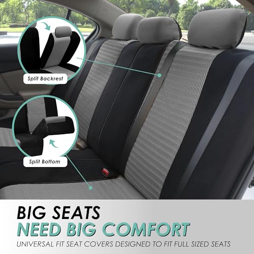 FH Group Car Seat Covers Trendy Elegance Three Row Car Seat Covers Set, Airbag Compatible and Split Ready, 7 Seater Covers-Universal Fit for Cars, Trucks & SUVs Gray/Black