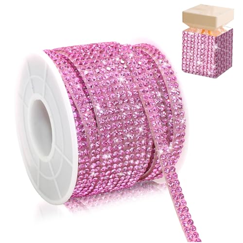 10 Yards Rhinestone Ribbon Roll,0.4 CM Wide Diamond Ribbon for Car Interior,Light Pink Rhinestone Trim Self Adhesive,Shiny Gem Strips Sticker for DIY Crafts Art Wedding Party Decoration