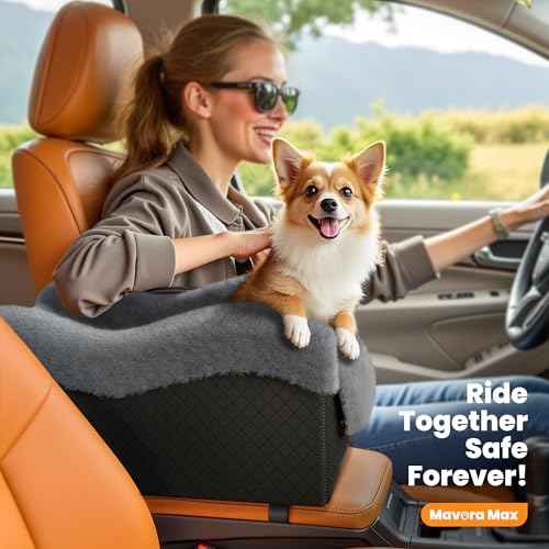 Portable Small Dog Seat for Car, Luxury Center Console Dog Car Seat Booster with Safety Tethers, Anti-Collapse Pet Travel Carseat for SUV, Truck (Black/Grey)