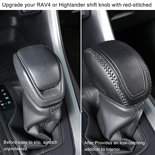 for Toyota RAV4 2019-2025 Gear Shift Knob Cover, Genuine Leather Interior Protective Gear Shift Trim for Toyota Highlander 2020-2026 - Black Trim - color: Leather Black trim