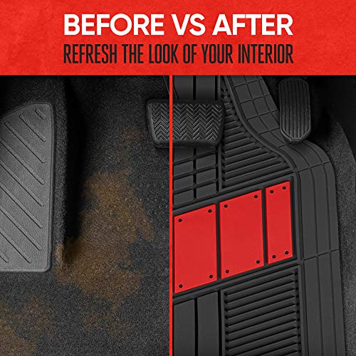Motor Trend DualFlex Two-Tone Sport Design All-Weather Rubber Floor Mats for Car, Truck, Van & SUV - Waterproof Front & Rear Liners with Drainage Channels, Red - color: Red