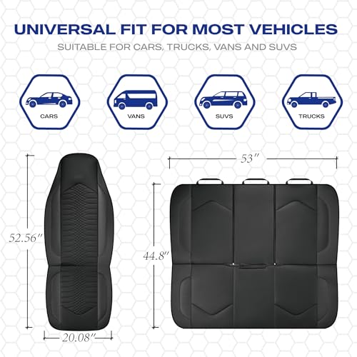 Skechers Memory Foam Car Seat Covers, Leather High Back Seat Covers Quilting Design,Waterproof Sports Car Seat Covers Front Seats,Airbag Compatible Universal Fit for Most Cars, SUVs,Trucks,Black