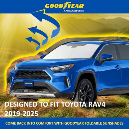 Goodyear Foldable Windshield Sunshade for Toyota RAV4 2019-2025, SUV car Accessories, Sunshade Cover, Sun Shade Car Windshield, Window Sun Blocker - GY008250 - color: For Toyota RAV4 19-25