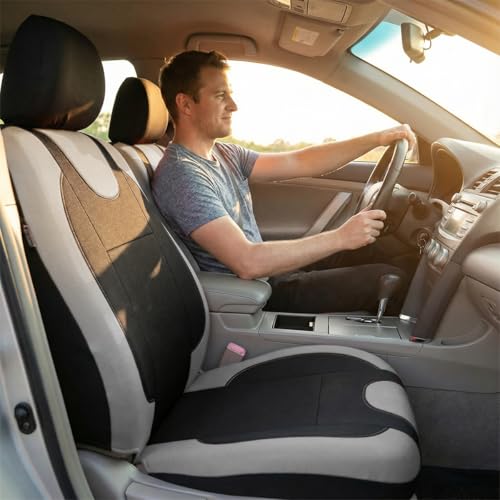 Car Seat Covers Full Set, Split Waterproof Polyester Mesh Vehicle Front and Rear Seat Protectors, All-Weather Automotive Interior Chair Cushion, Universal for Automobile RV Truck (Grey) - color: Grey