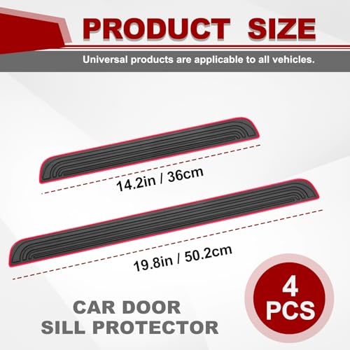 4PCS Car Door Sill Protector, Anti-Scratch & Waterproof Auto Door Edge Step Threshold Protection, Car SUV Automobile Universal Rubber Scratch Resistant Exterior Accessories (Black/Red)