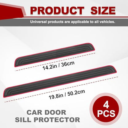 4PCS Car Door Sill Protector, Anti-Scratch & Waterproof Auto Door Edge Step Threshold Protection, Car SUV Automobile Universal Rubber Scratch Resistant Exterior Accessories (Black/Red)