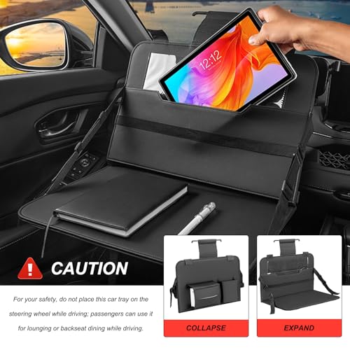 Car Steering Wheel Tray, Foldable Car Laptop Desk Eating Food Tray with Transparent Holder & Tissue Box, Adjustable Back Seat Headrest Table for in-Car Dining Working Studying (Red) - color: Red