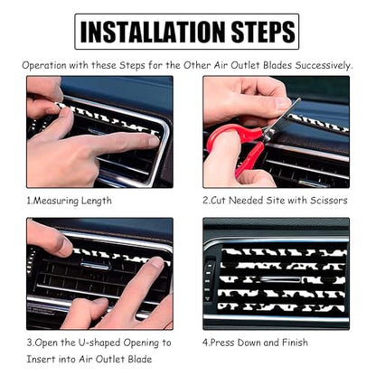 10 Pieces Cow Print Car Air Conditioner Air Outlet Decorative Strips, Cow Print car Accessories, Flexible Shiny Auto Car Vent Interior Accessories for All Air Vent Outlet (Black White-Cow)