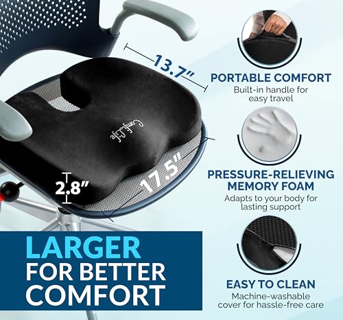 ComfiLife Premium Gel & Memory Foam Seat Cushion – Doctor Recommended Office Chair Cushion, Car Seat Cushion – Chair Cushions for Back & Sciatica Pain Relief – Seat Cushions for Office & Desk (Black) - color: Black, size: Large