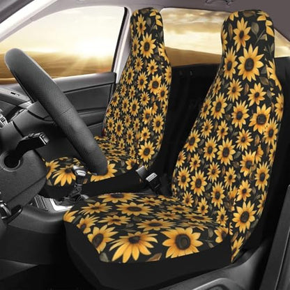 Sunflower Seat Covers Full Set, Front Seat Covers and Split Rear Bench Seat Covers for Sedan, SUV, Truck, Universal Fit Automotive Seat Cover, Breathable and Washable, Yellow Flower - color: Sunflower
