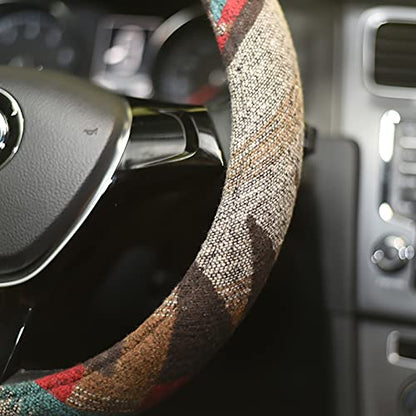 Universal 15inch Ethnic Style Baja Blanket Steering Wheel Cover with Coarse Flax Cloth and Sweat Absorption Anti Slip Car Wrap (Boho Brown) - style: Boho Brown