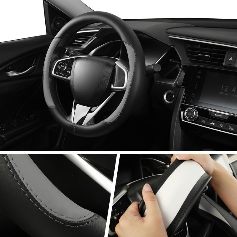 Car Steering Wheel Cover,Microfiber Leather Steering Wheel Cover Fit15.5-16 inch Large Size for F150 F250 F350 Ram Tacoma 4Runner Tundra Range Rover (Black&Gery) - color: Black&Gery, size: Large Size[15.5"-16"]