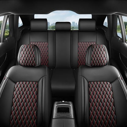 Car Seat Covers Full Set for SUV Trucks,Univerasal Precision Fit Contoured ThickTexture Nappa Leather Automotive Seat Covers,Waterproof Seat Covers & Accessories,Style1 Black Red Line - color: Black Red Full Coverage