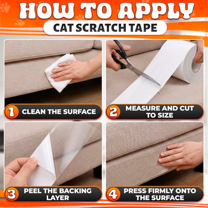 Anti Scratch Cat Tape for Furniture 4" X 30 Yards – PVC Couch, Carpet and Door Protection with Easy Peel Arrow Marker, Wide Clear Sticky Adhesive Cat Scratch Furniture Protector – Easy to Install