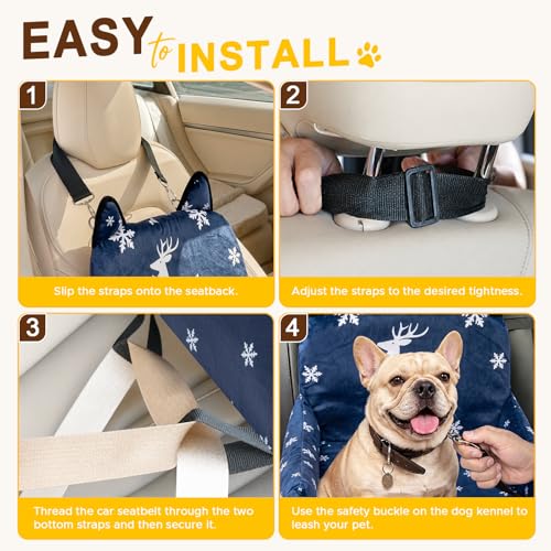 Dog Booster Car Seats for S/M Dogs Up to 35lbs,Pet Car Seat/Travel Bed with Washable&Removable Cover,Storage Pockets,Dog Safety Belt and Elevated Cushion Fits in Front/Back Seat - color: Elk