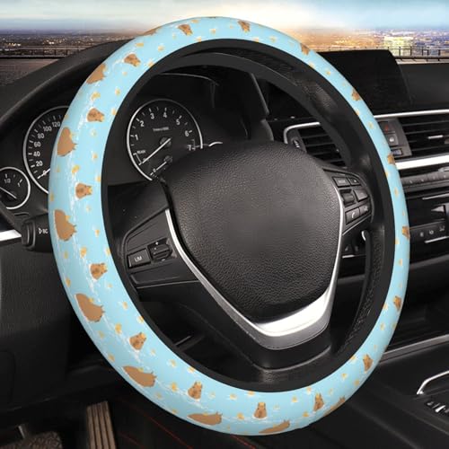 Capybara and Oranges Steering Wheel Cover for Women Elastic Rubber Steering Wheel Universal 15 Inch Fit for Cars, Auto, SUVs - color: Capybara And Oranges
