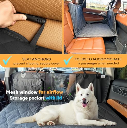 APetsPlanet Dog Car Seat Cover for Back Seat Hard Bottom - Waterproof Backseat Extender for Dogs - Pet Hammock for Car, Truck, SUV - Protector Bed with Mesh Window & Storage - Black, No Door Covers - style: Black - No Door Covers