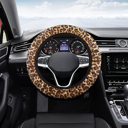 10 Pieces Leopard Print Printing Car Steering Wheel Cover Center Console Armrest Pad Headrest Seat Belt Cover Handbrake Cover Keychain Coaster Full Set Car SUV(Brown) - color: Brown