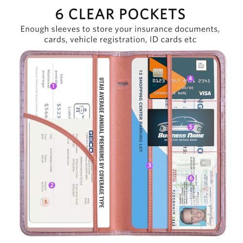 CoBak Car Registration and Insurance Holder - Vehicle Glove Box Car Organizer,Auto Truck Comparment Accessories Case with Magnetic Closure for Driver License,Cards - color: L-Crocodile Pink