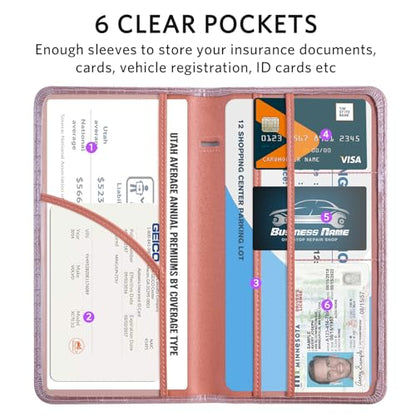 CoBak Car Registration and Insurance Holder - Vehicle Glove Box Car Organizer,Auto Truck Comparment Accessories Case with Magnetic Closure for Driver License,Cards - color: L-Crocodile Pink