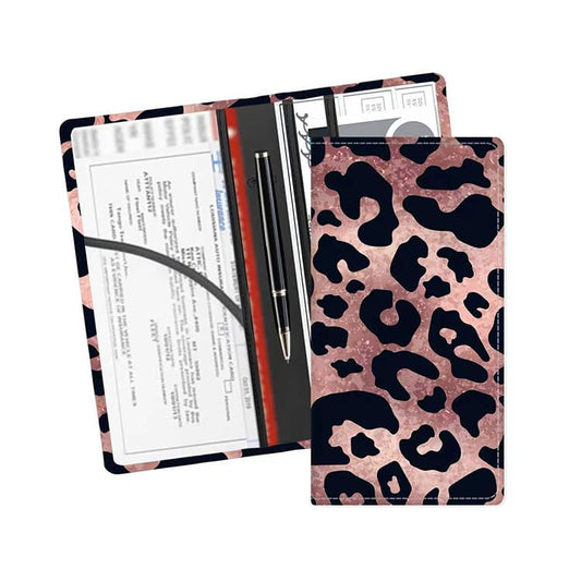 Leather Car Registration and Insurance Card Holder, Cute Car Accessories Vehicle Glove Box Car Organizer for Documents, Cards, License Pink Black Leopard - color: Pink Black Leopard