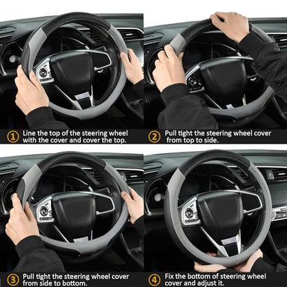 West Llama Customized Auto Car Steering Wheel Cover for Dodge RAM 1500 2500 3500, 15.5-16 inch(Black+Gray-Large Size) - color: C-Black+Gray