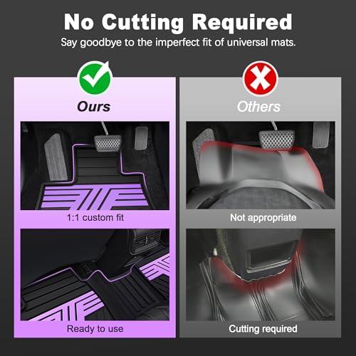 All Weather Floor Mats Custom Fit for Toyota RAV4 2019-2025 Waterproof Heavy Duty Anti-Slip Car Mats, 1st & 2nd Row Black & Purple - color: Black & Purple