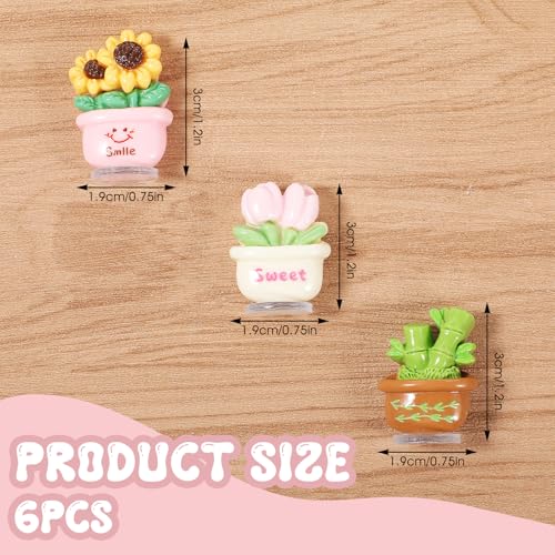 6Pcs Mini Car Ornament, Dashboard Decorations, Cute Fresh Faux Potted Plants Car Decor Desktop Miniature Pottery Planter for Car Interior Accessories