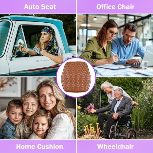 Thin Gel Seat Cushion for Car Seat, Office Chair, Wheelchair, Golf Cart - Non-Slip Car Seat Cushions with 0.7 Inch Gel - Sciatica & Coccyx Pain Relief (Leather, Brown) - color: Brown