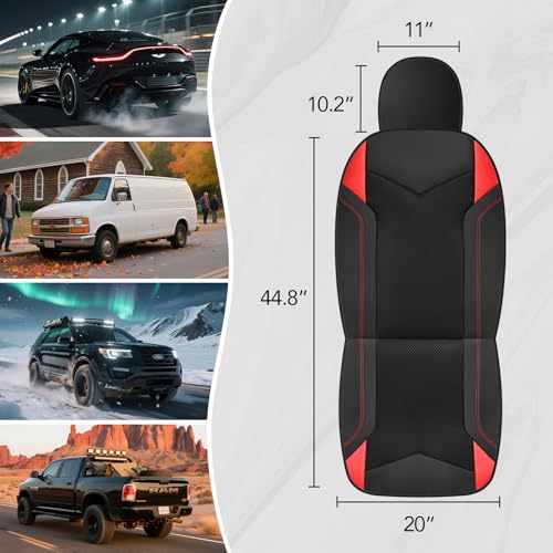 PIC AUTO Car Seat Cover, Super Breathable Mesh Front Seat Cover for Cars, Red Leather Seat Covers, Universal Fit, Durable, Airbag Compatible, Suitable for SUVs, Trucks, Sedans, and Vehicles - color: Red