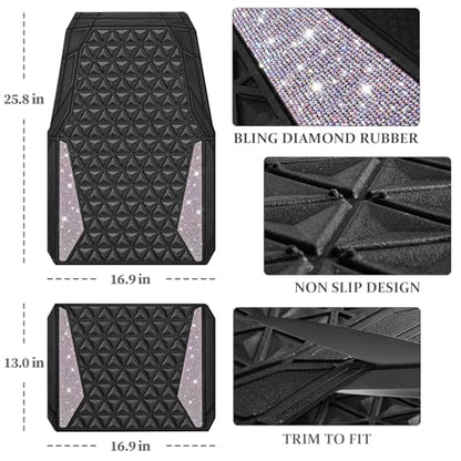 CAR PASS Bling Diamond Car Mats Rubber Floor Mats Full Set Anti-Slip 3D Rhombus Waterproof Trim Fit Liner Universal Glitter Crystal Sparkly Shining Rhinestone Girl Women SUV Sedan, Multicolor Diamond - color: Colorful Diamond