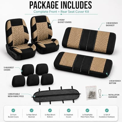 FH Group Car Seat Covers Full Set Premium Cloth - Universal Fit, Automotive, Low Back Front Washable Seat Covers, Airbag Compatible, Split Bench Rear Seat for SUV, Sedan Beige - color: Beige, style: Full Set