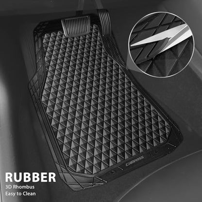 CAR PASS Black Rubber Car Mats, All-Weather Floor Mats Full Set Durable Anti-Slip 3D Rhombus Waterproof Automotive Pad Trim to Fit Liner Universal Fit for Sedan SUV Truck Van, 4 Pcs All Black Rubber - color: All Black