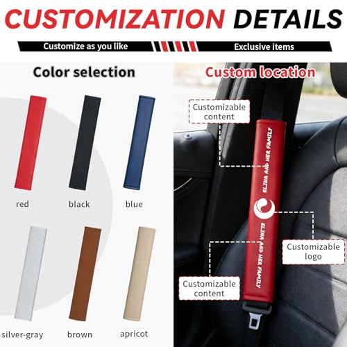 Seat Personalized Belt Cover Pad – Custom Name or Logo Design Heat-Pressed Nappa Leather Shoulder Protector, Soft Seatbelt Covers for Kids, Car, SUV, or Truck