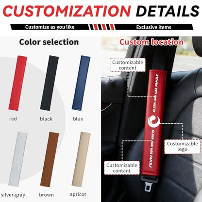 Seat Personalized Belt Cover Pad – Custom Name or Logo Design Heat-Pressed Nappa Leather Shoulder Protector, Soft Seatbelt Covers for Kids, Car, SUV, or Truck