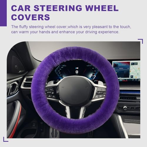 5PCS Fluffy Car Steering Wheel Cover Set, Includes Faux Fur Gear Shift Cover & Handbrake Cover & Steering Wheel Protector & 2 Seat Belt Shoulder Pads, Winter Fuzzy Warm Car Accessories (Violet) - color: Violet