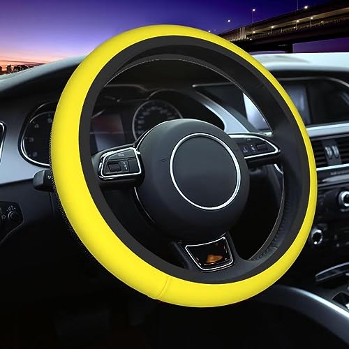 Elastic Stretch Steering Wheel Cover,Warm in Winter and Cool in Summer, Car Universal 15 inch, Microfiber Breathable Ice Silk, Anti-Slip, Odorless, Easy Carry,Yellow - color: Yellow