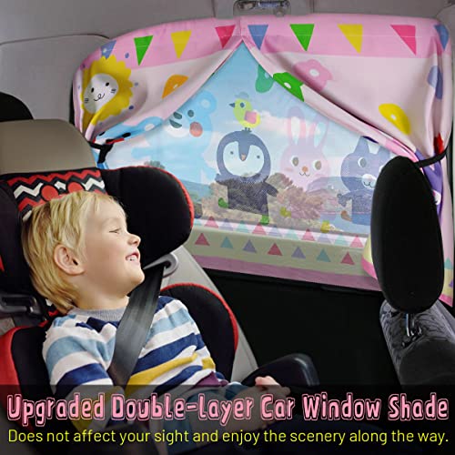 Car Window Shade for Baby, 2pcs Magnetic Auto Sun Shades for Side Windows Double Layer Full & Half Shade Options, Cute Patterns Car Window Curtains for Sun Glare Block - color: Pink and Yellow