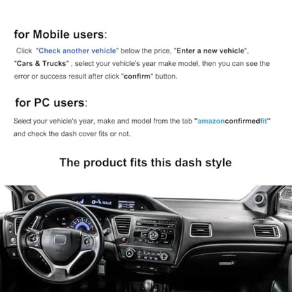 Dash Cover Mat Custom Fit for Honda Civic, Dashboard Cover Pad Carpet Protector F234 (Black) - color: 12-15 Black