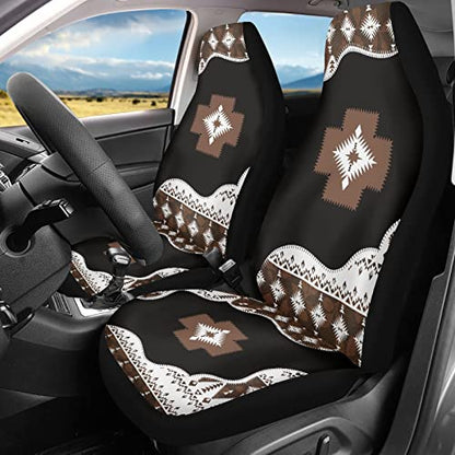 Dreaweet Boho Car Accessories Aztec Seat Covers for Cars SUV Trucks,Native American Indian Ethnic Tribal Geometric Pattern Car Seat Covers Front Seats Only,Brown Navajo Design - color: Brown Navajo Print