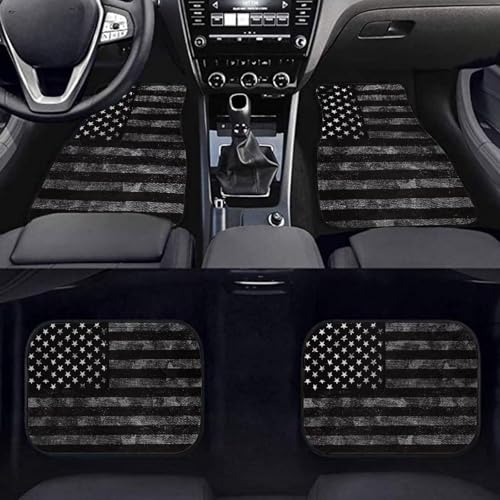 Car Floor Mats with Rubber Backing - Black American Flag Print All-Weather Floor Covers Heavy Dust Foot Carpets Cushion Car Interior Accessories - Pack of 4 Pieces - color: Black American Flag