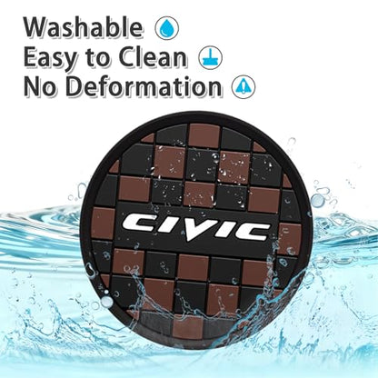 Car Cup Coaster, 4PCS Universal Non-Slip Cup Holders Embedded in Ornaments Coaster, Car Interior Accessories (Coffee, Civic)